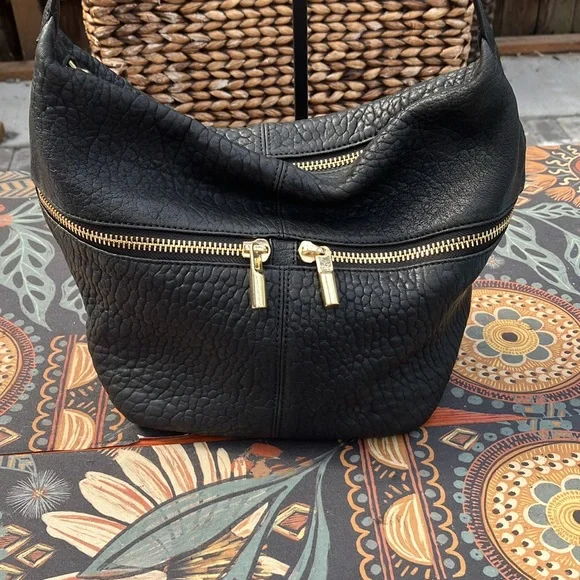 Elizabeth and James Black Pebbled Leather Hobo Satchel - Picture 5 of 10